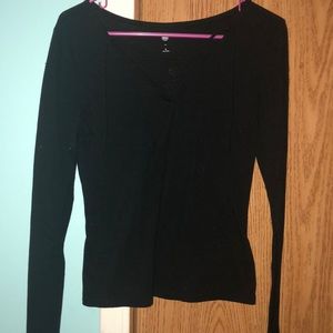 black long sleeve shirt lace up neck